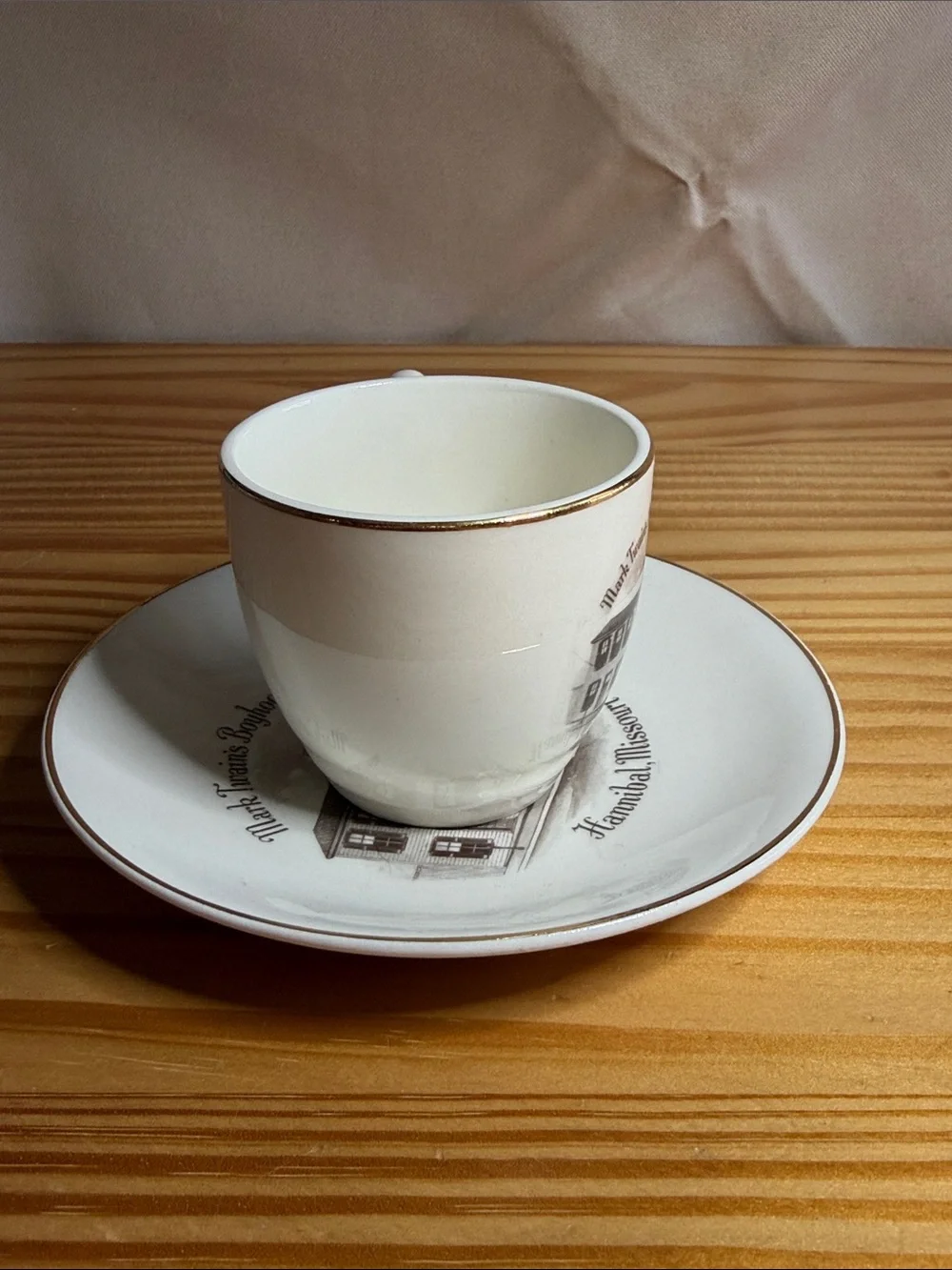 Vintage ENCO Mark Twain Boyhood Home Demitasse Cup & Saucer Set 22K Gold